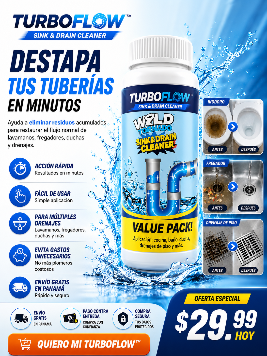 Polvo Destapa Cañeria Instantaneamente!
